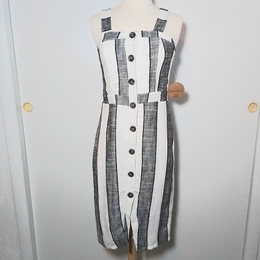 NWT Urban Romantics Striped Linen Midi Dress Off White & Black size S